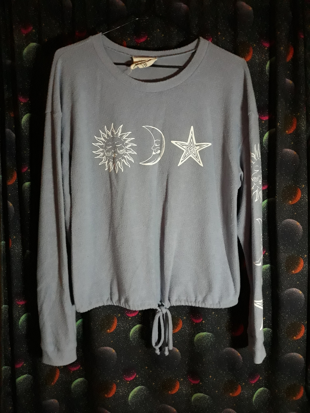 french pastry Blue Long Sleeve Sun Moon Star Graphic Tee